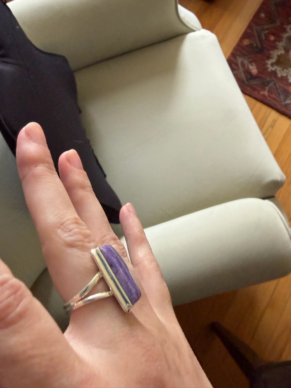 Rectangular Purple Stone Sterling Ring - Picture 4 of 5